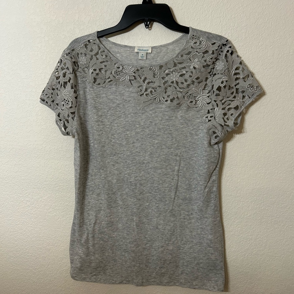 Sundance Heather Gray Lace Detail Tee